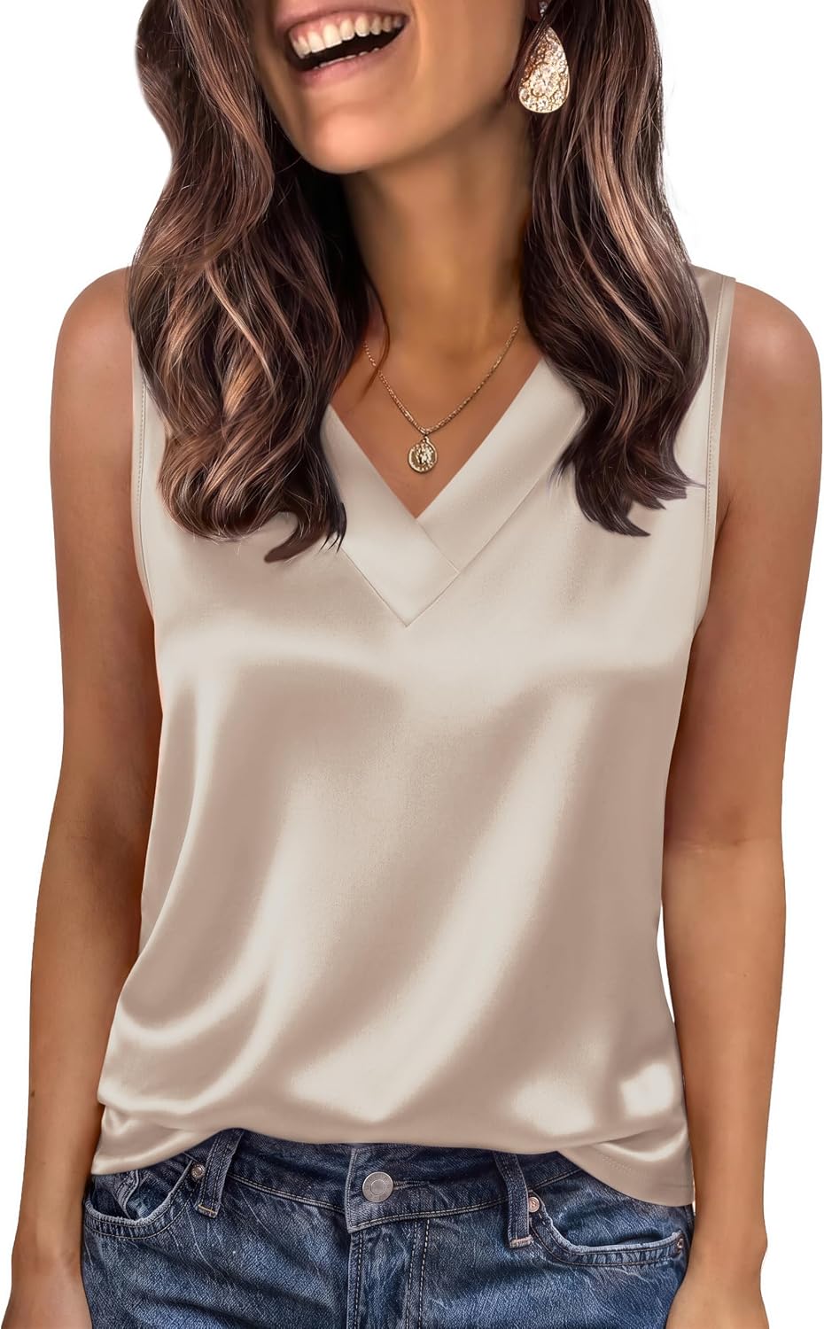 Detalle de Zeagoo Silk Satin V Neck Tank Top