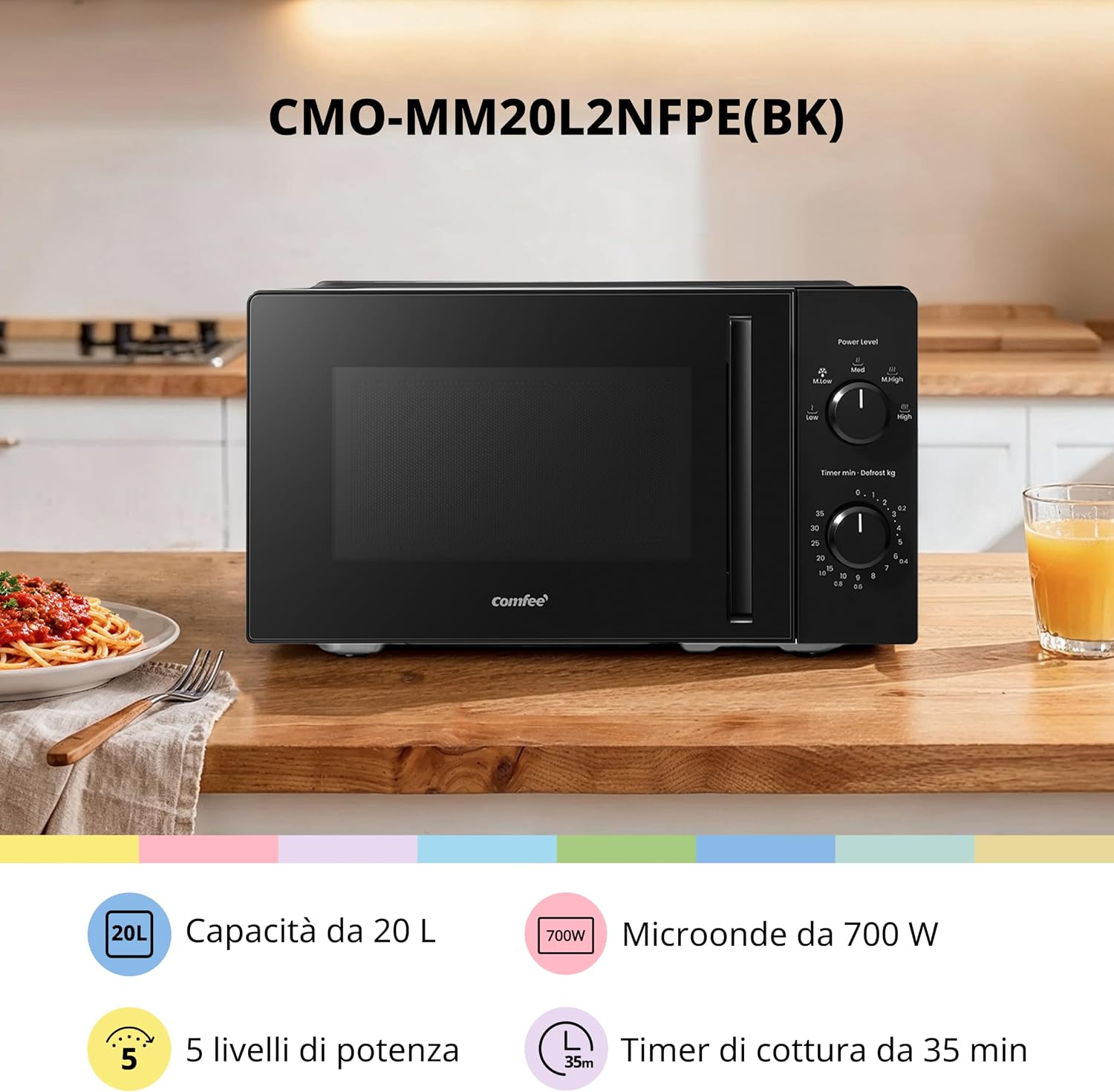 Detalle de COMFEE' Forno a Microonde Nero 20 L, 700W – CMO-MM20L2NFPE(BK) compatto ed elegante