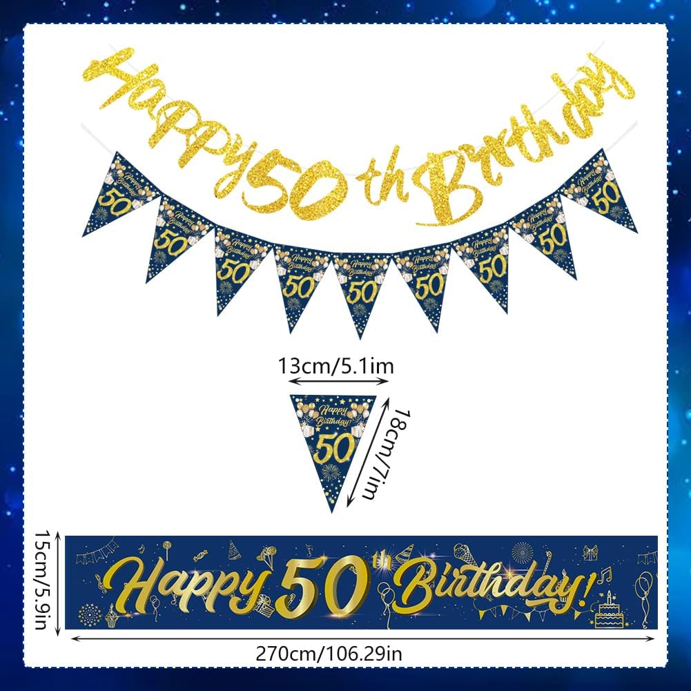 Detalle de DEARLIVES Blue Gold 50th Birthday Decorations – Complete Party Kit