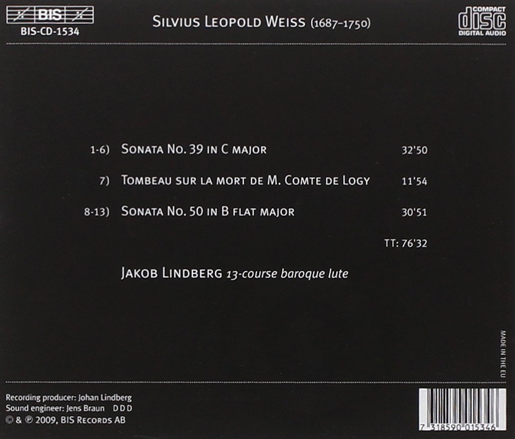 Detalle 2 de Lute Music II Audio CD featuring Jakob Lindberg, music by Silvius Leopold Weiss