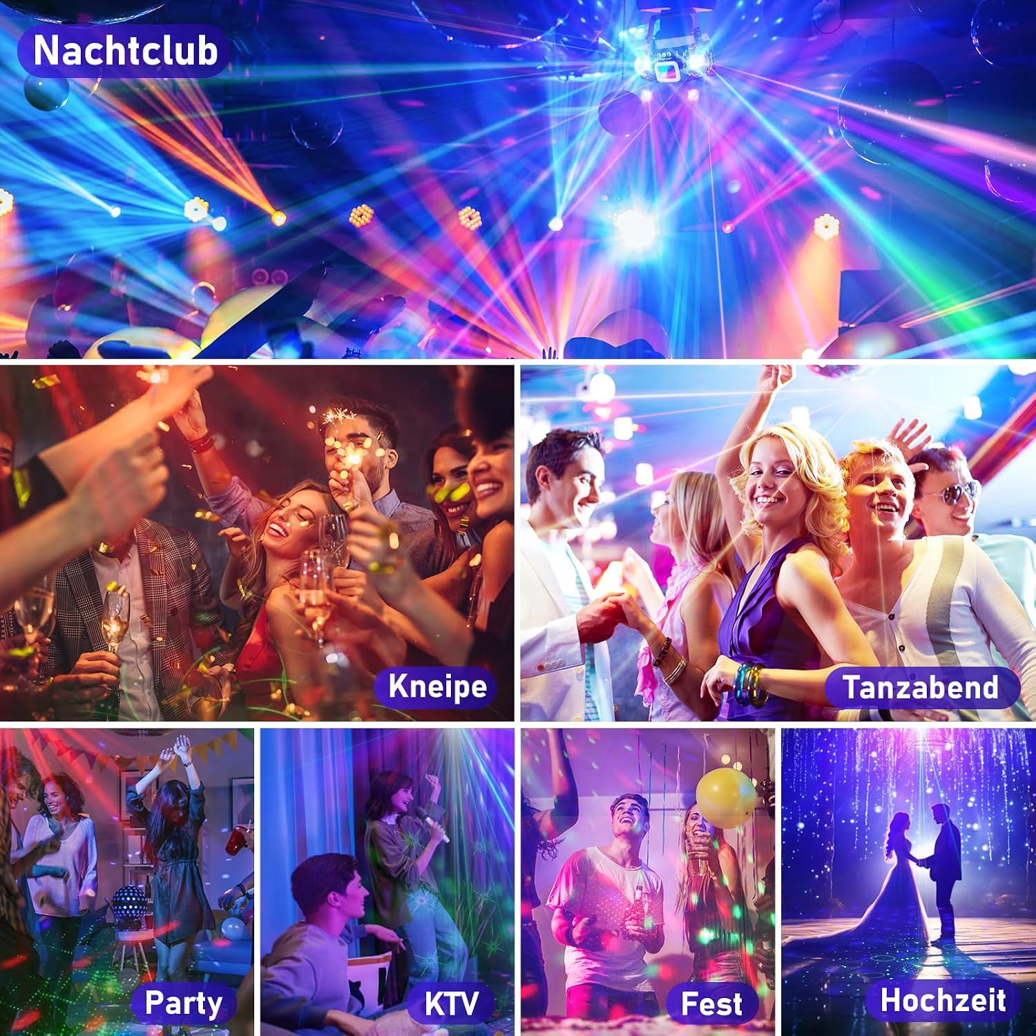 Detalle de Vicalo Discolicht Dual Disco Bälle RGB – Sound-aktivierte Partybeleuchtung für DJ, Club & Events