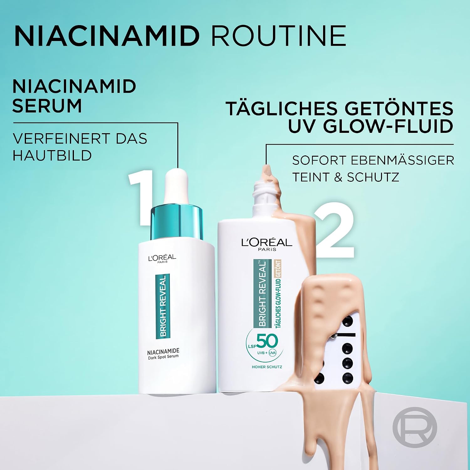 Thumbnail 6 de L’Oréal Tägliches Getöntes UV Glow-Fluid LSF 50 mit Niacinamid + Glow-Pigmenten, Farbe Hell (Bright Reveal) – 50 ml