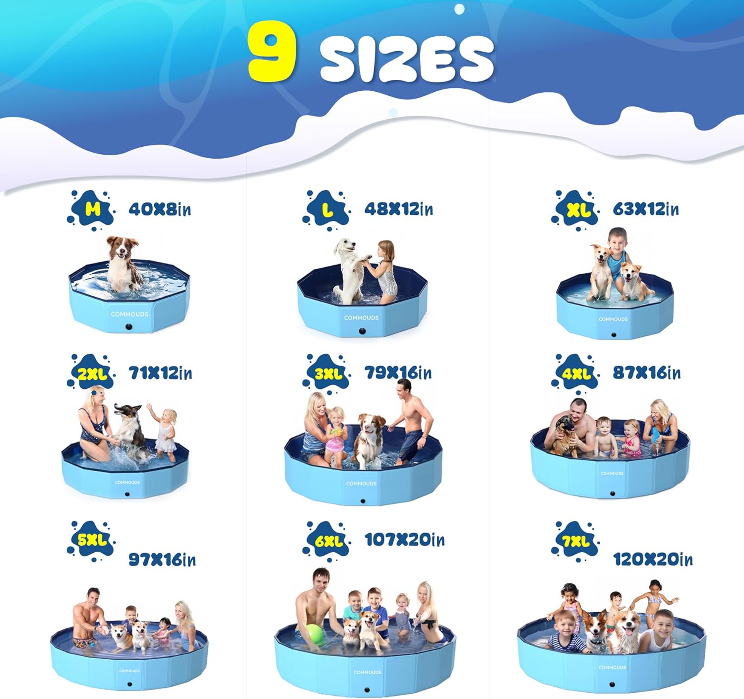 Detalle 2 de COMMOUDS Foldable Dog Pool (71-inch x 12-inch) — Collapsible Hard Plastic Pet Kiddie Swimming Pool
