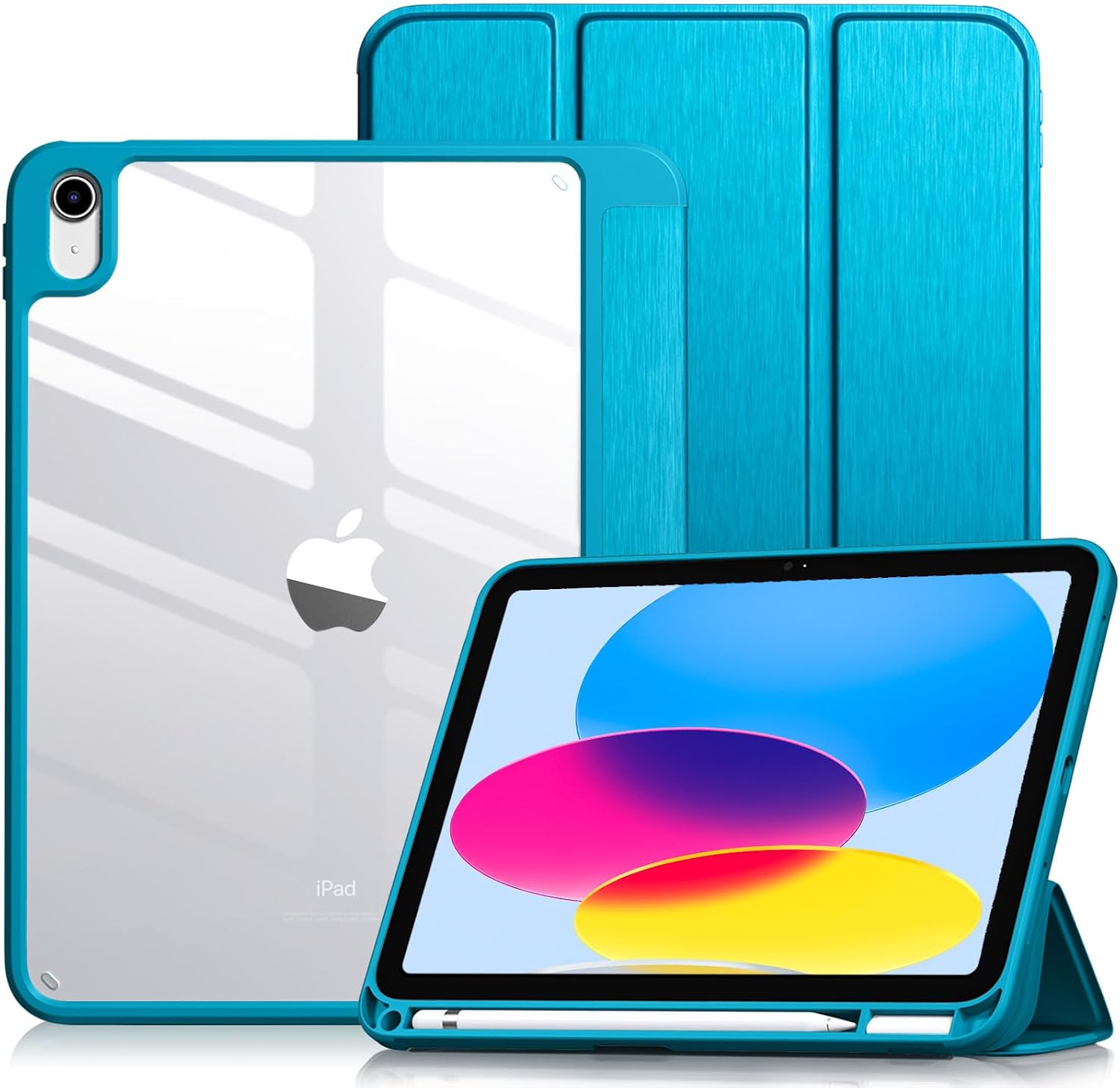 Detalle de Vobafe clear back iPad case with trifold stand, auto sleep/wake and pencil holder (11th gen A16 11-inch / 10th gen 10.9-inch 2022) – Peacock Blue