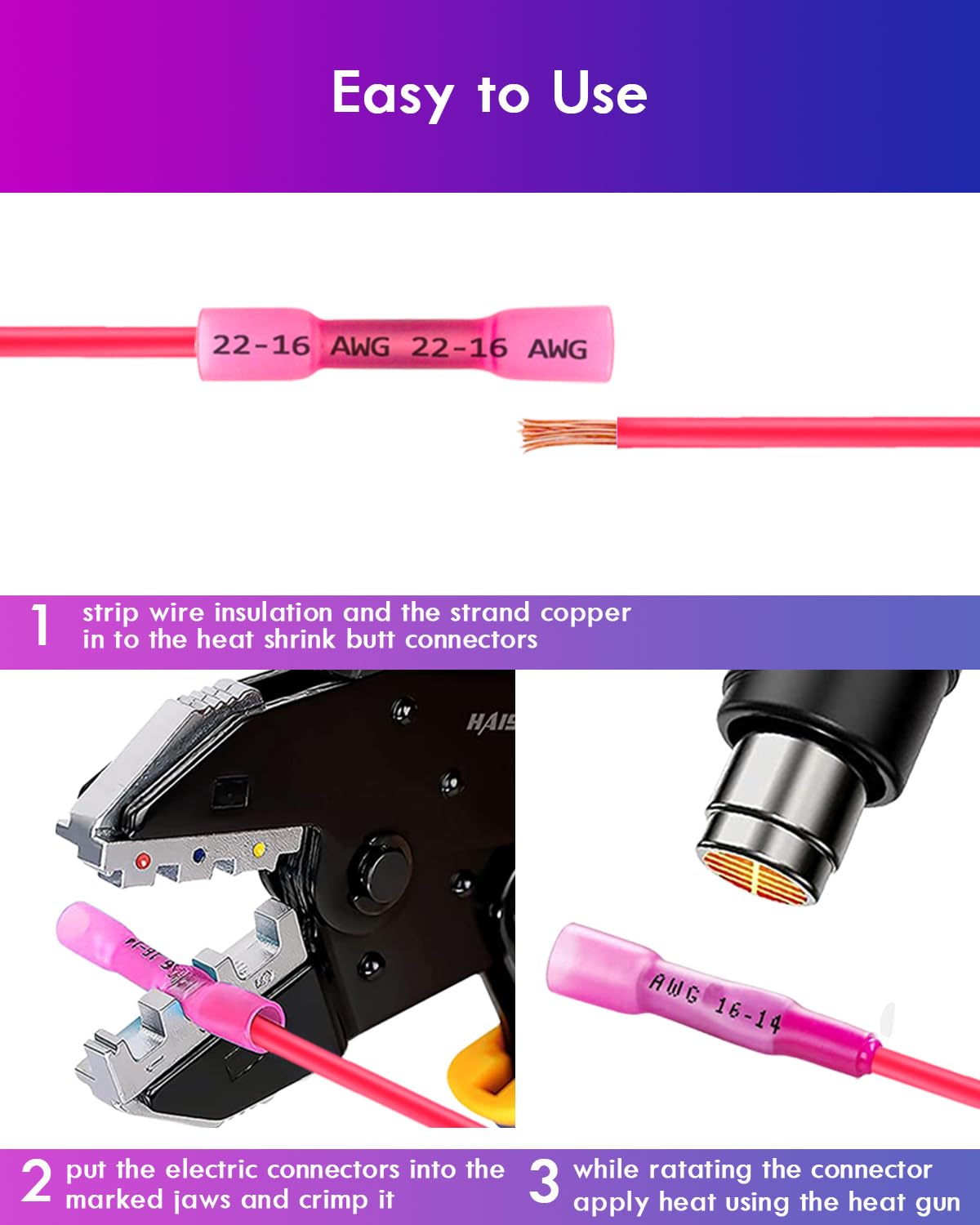 Thumbnail 2 de Stoßverbinder-Set ANVINKU mit Schrumpfschlauch, 210 Stück (4 Kabelfarben) für 10–26 AWG