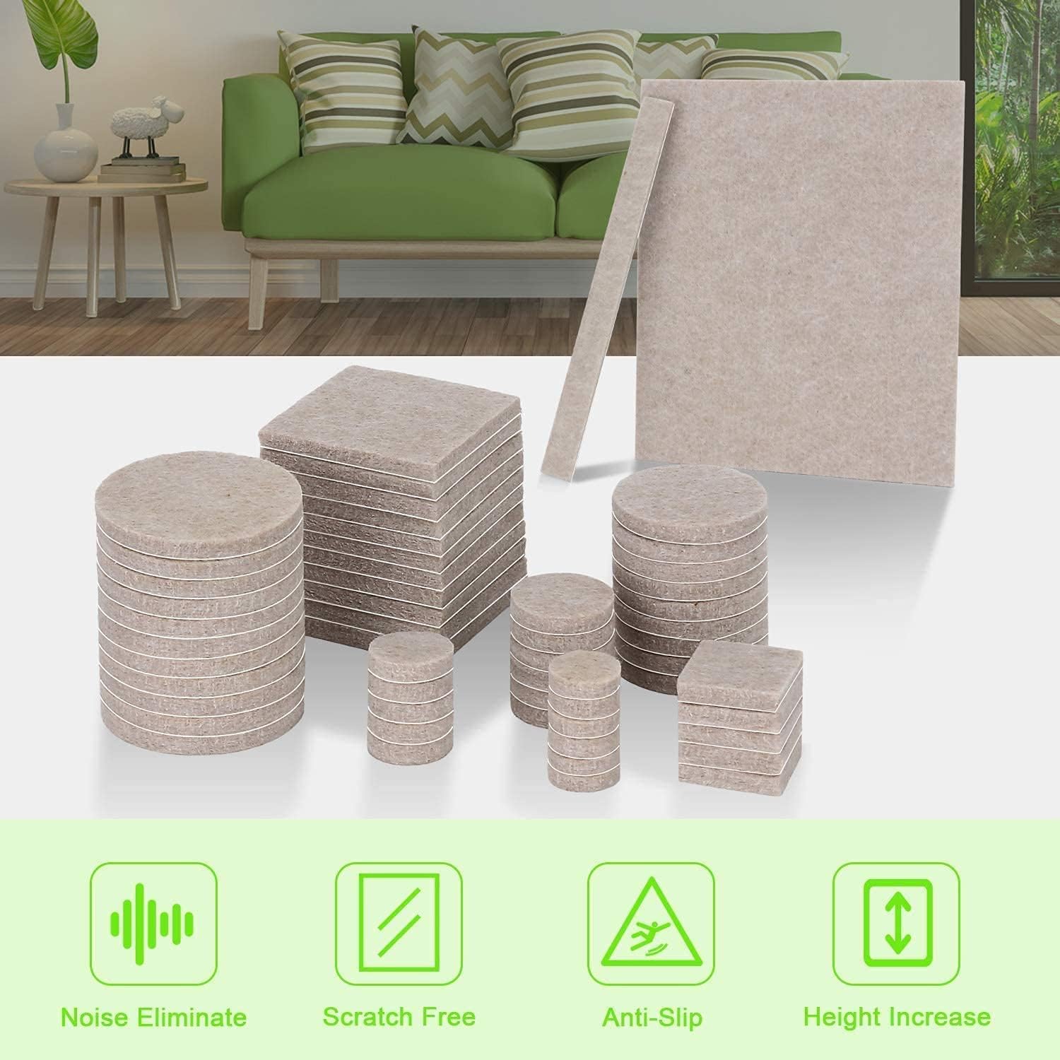 Detalle de Yelanon Filzgleiter Selbstklebend 182 Stück – Rund & Quadrat, für Stühle und Möbelbeine, Parkett- & Bodenschutz in Beige