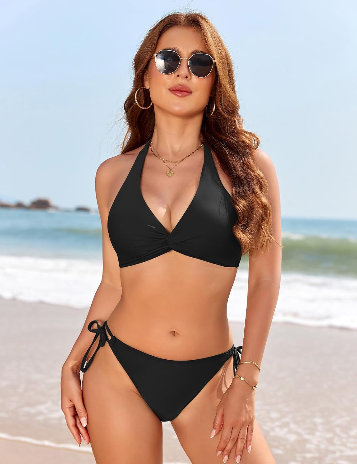 Detalle de Vijamiy Costume Donna due pezzi: bikini halter push-up, vita alta, 8 colori disponibili