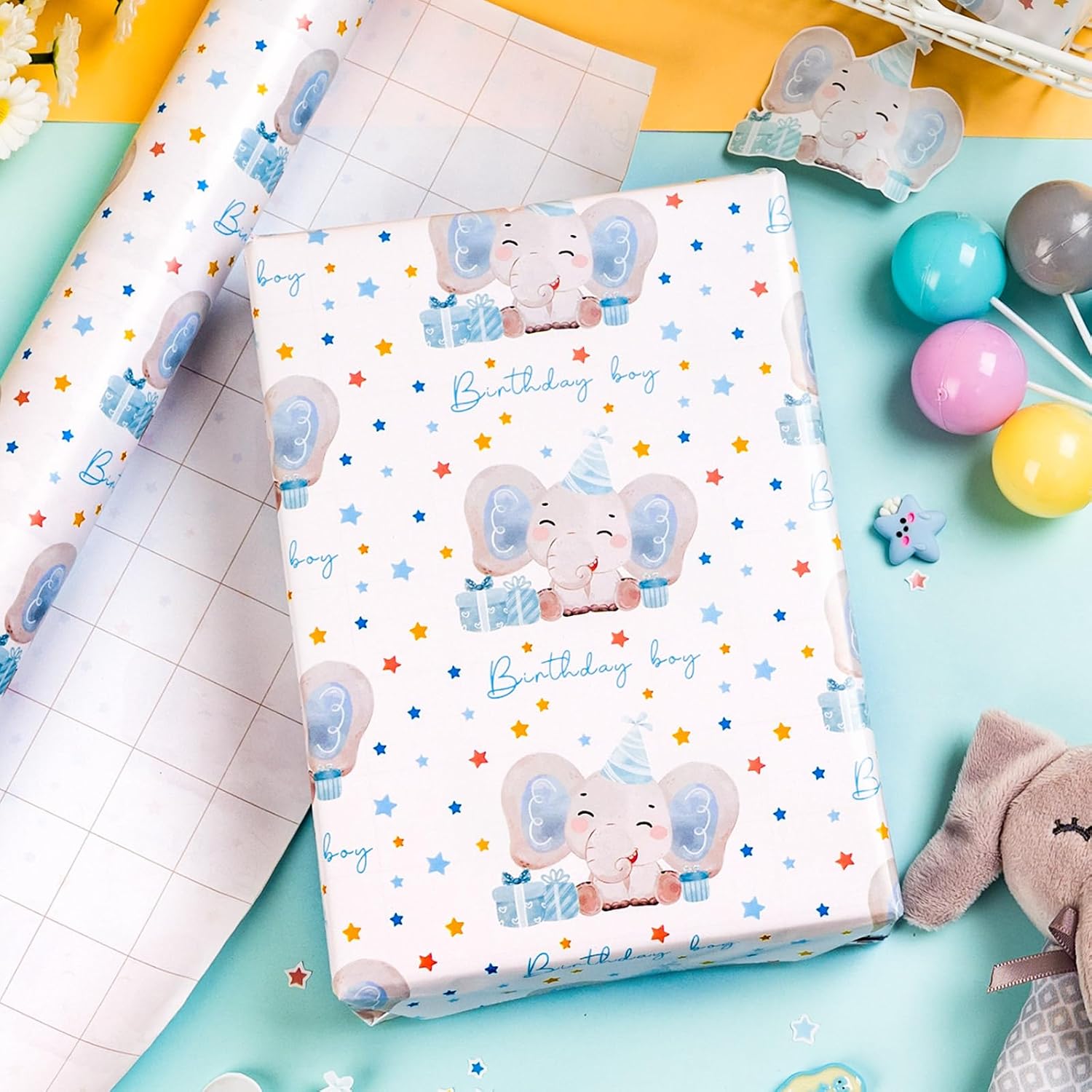 Thumbnail 2 de Wikadlik Geschenkpapierrolle „Baby Boy Blue Elephant Star“ – 43 cm x 10 m