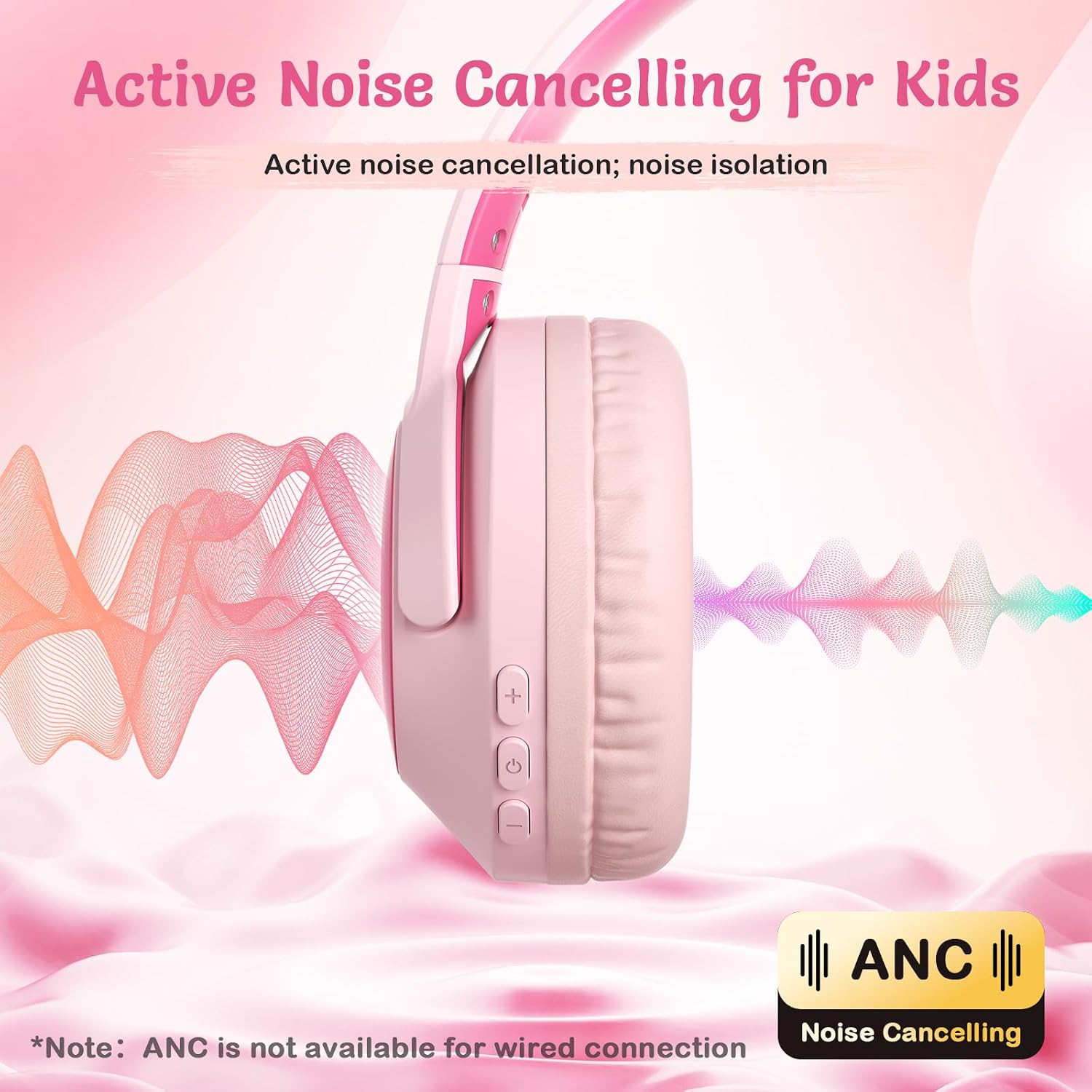 Thumbnail 1 de TONOSHARK Kids Wireless Headphones with ANC – Lightweight, Foldable & Long-Lasting (Pink)