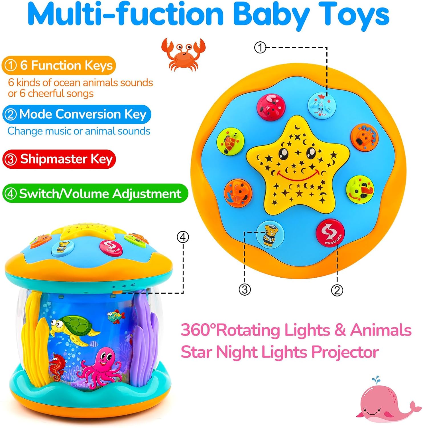 Thumbnail 1 de Baby Toys 6-12 Months Ocean Projector: Rotating Lights, Music & Crawling Fun