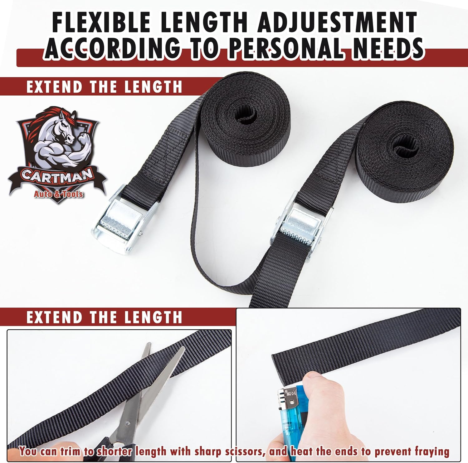 Thumbnail 3 de Cartman 4PK 2.5cm x 4.5m Tie Down Straps (Black) with buckles and protective pads