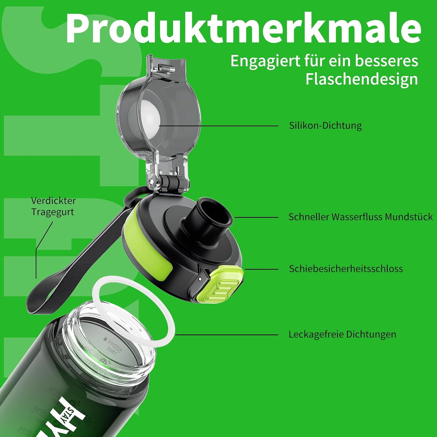 Thumbnail 5 de Mevoly Trinkflasche Kinder 500 ml – BPA-frei aus Tritan, Zeitmarkierung und Auslaufschutz