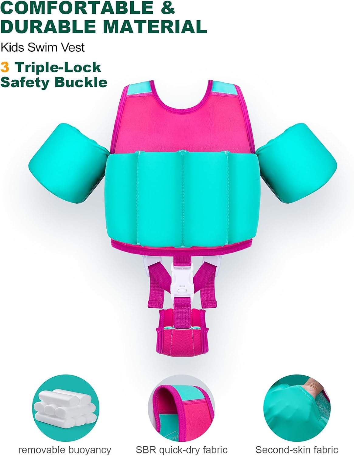 Thumbnail 2 de Kids Pool Floaties 1-9 Years Old Toddler Swim Vest with Adjustable Buoyancy