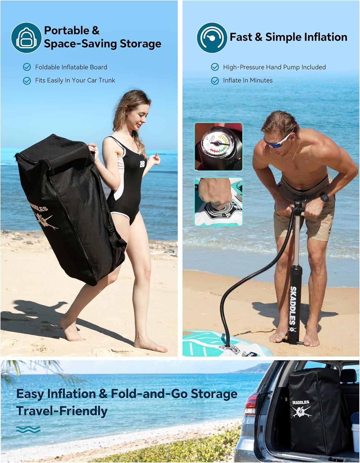 Detalle 2 de SKADDLES 10’6” Inflatable SUP with Complete Accessories Kit: Stability, Portability, and All‑Around Fun