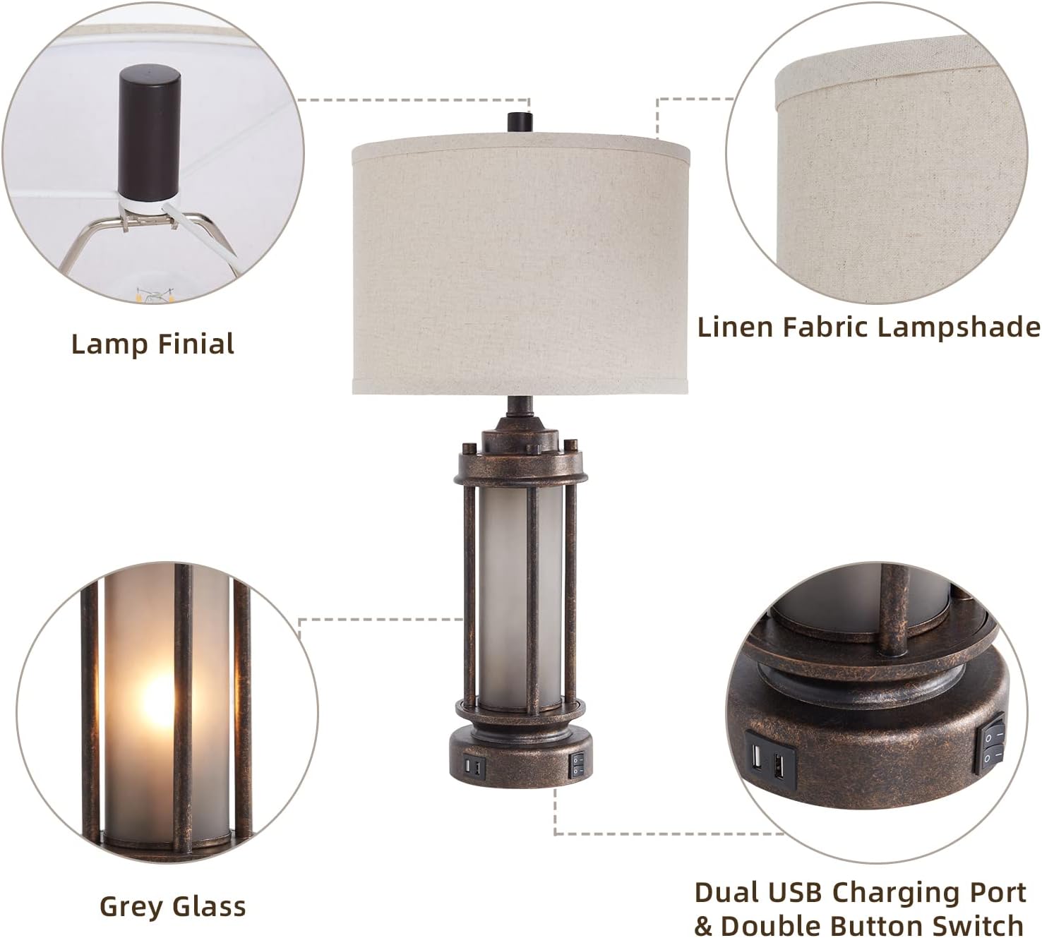 Thumbnail 6 de Farmhouse Lamps Set of 2 with USB Ports