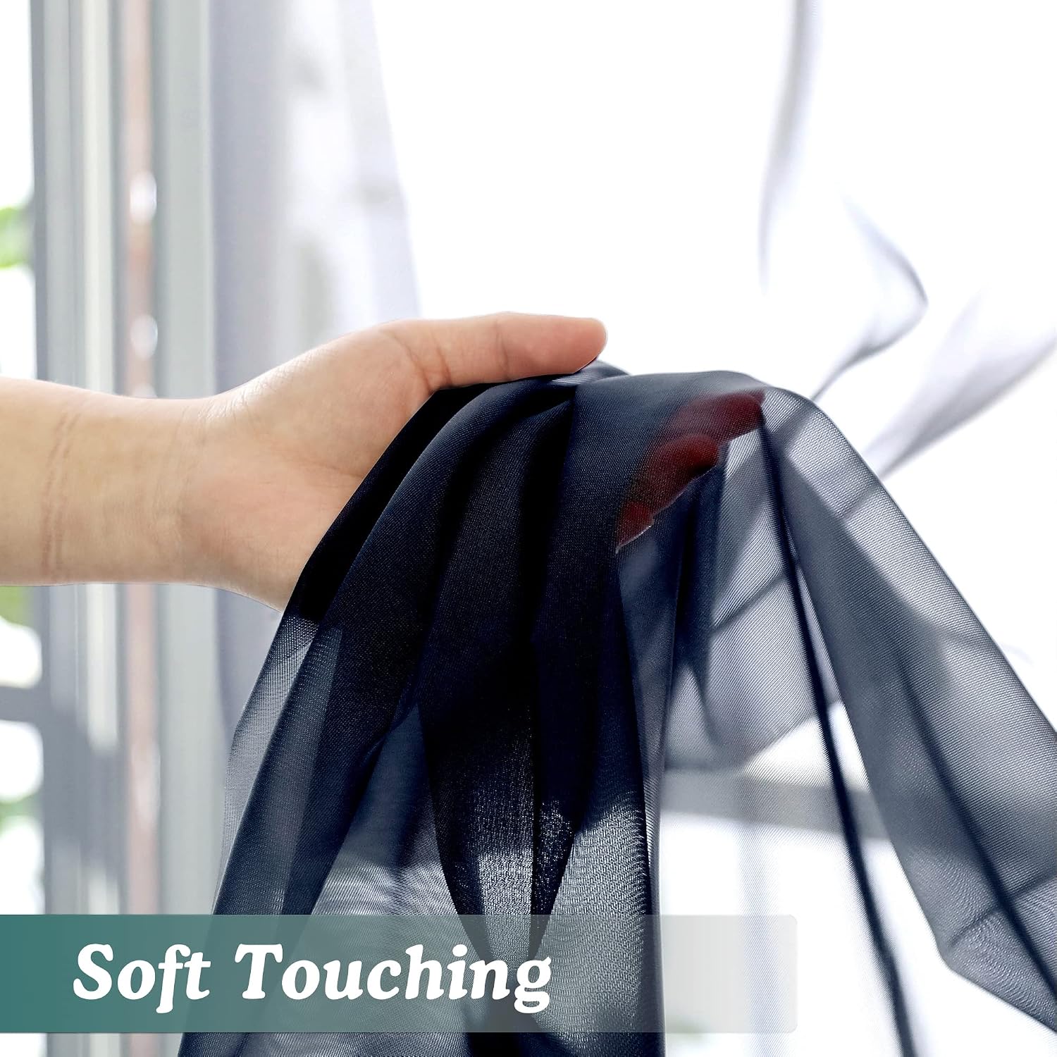 Detalle de Chyhomenyc Navy Blue Sheer Scarf Valances (2-Pack) — 42" x 216" Extra Long Window Drapes