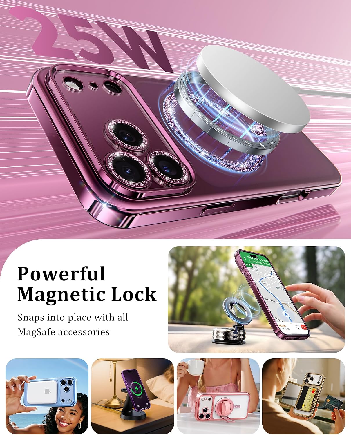 Detalle 2 de Meifigno iPhone 18 Pro Max Case, Burgundy, MagSafe-Compatible with Clear Back