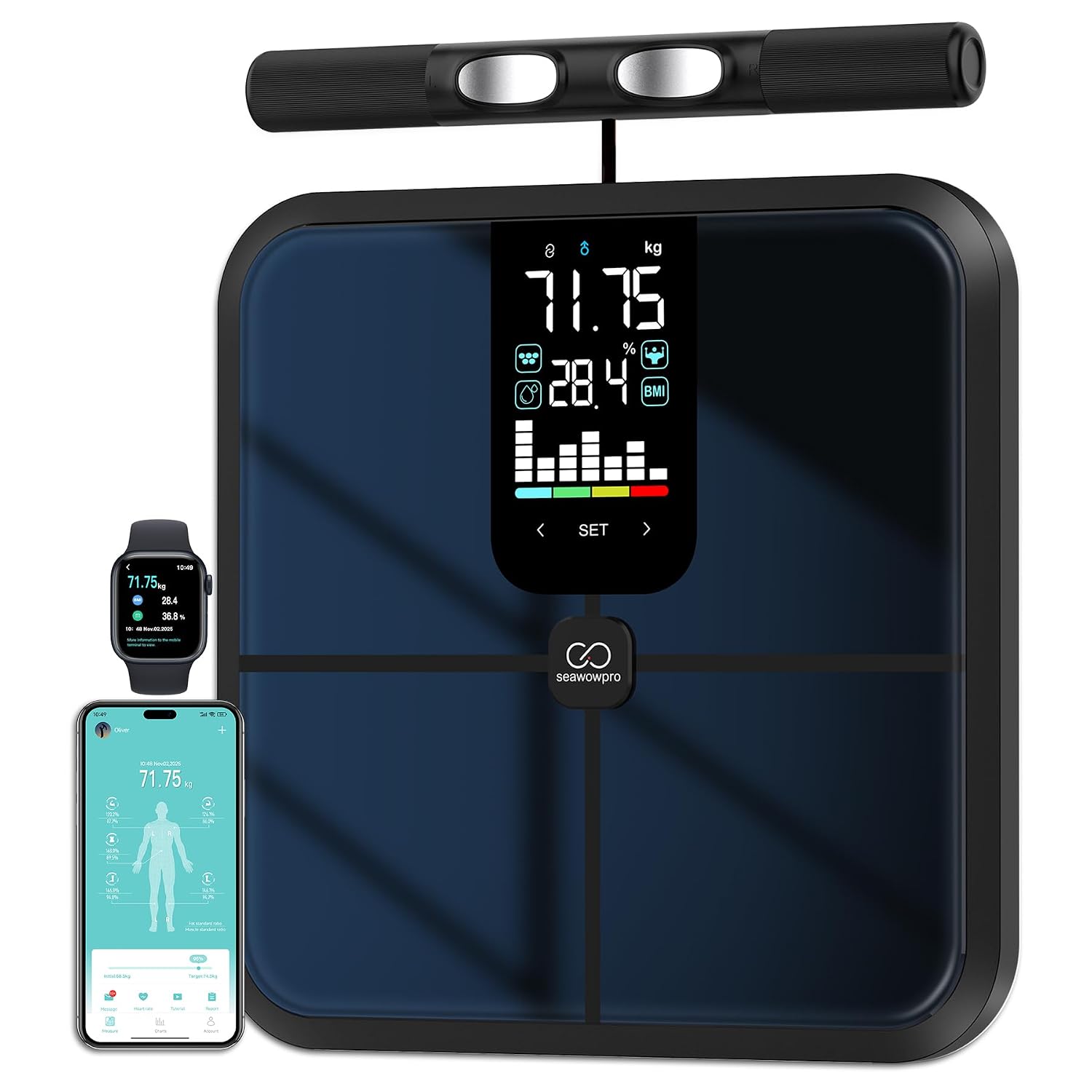 Detalle de SEAWOWpro Balance Connectée – Impédancemètre à 8 Électrodes avec Écran LED et 28 Indicateurs