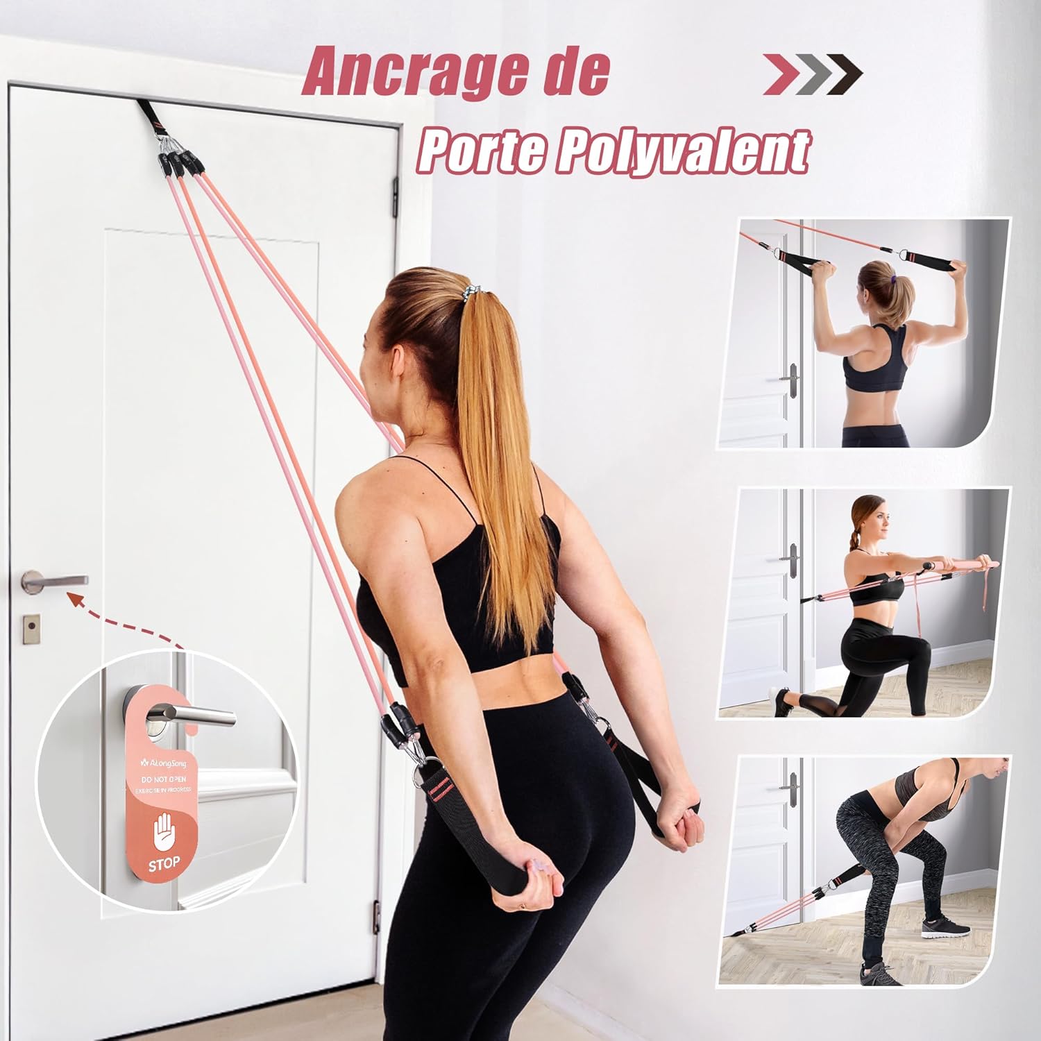 Thumbnail 5 de ALongSong kit Pilates maison avec barres inox, 6 élastiques 20–180 lbs et ancrage de porte