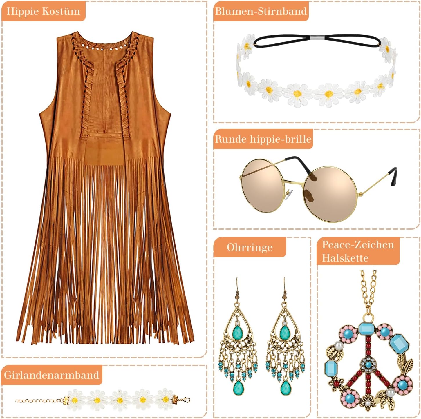 Detalle de Alintor Hippie Kostüm Damen 7-teilig
