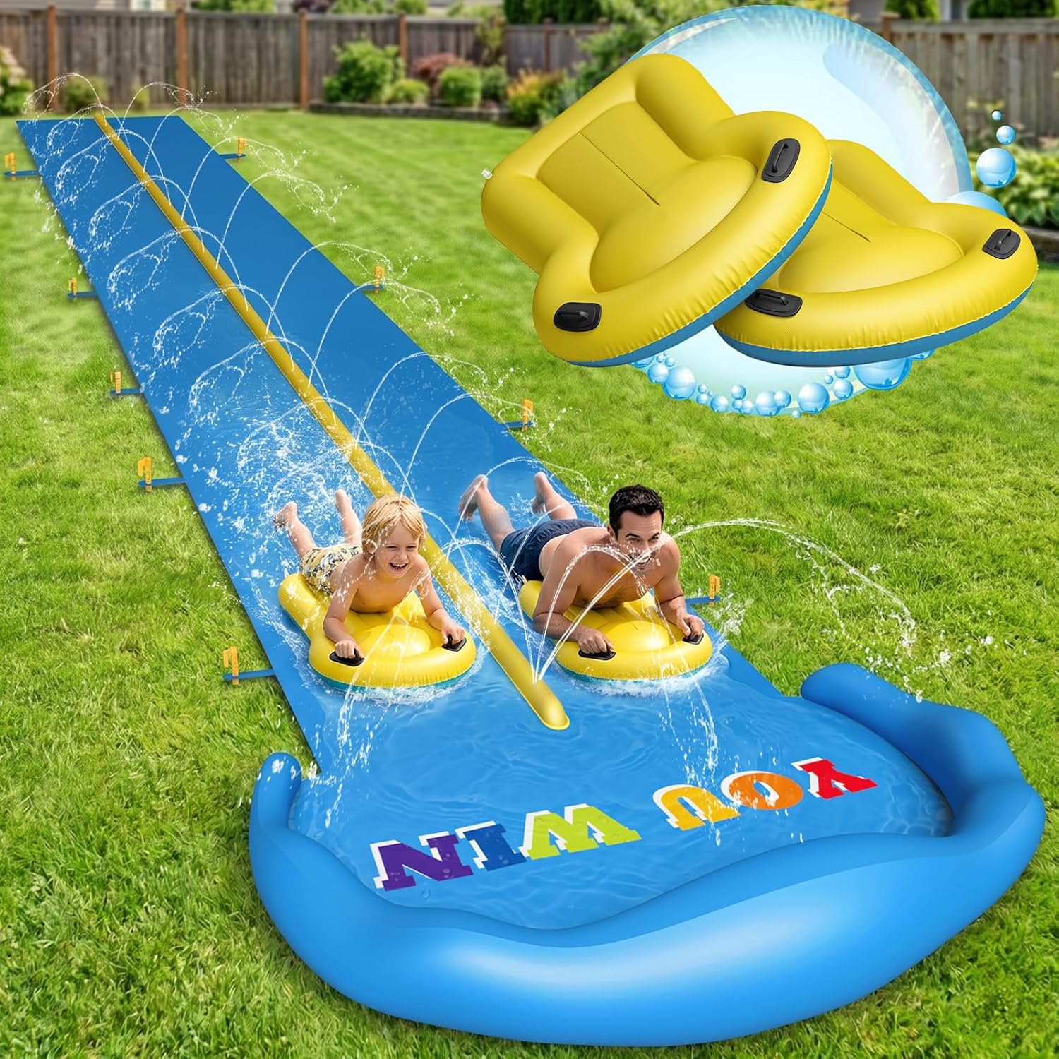 Evoio Water Slide 32.8ft Inflatable Splash Slide with 2 Racing Lanes