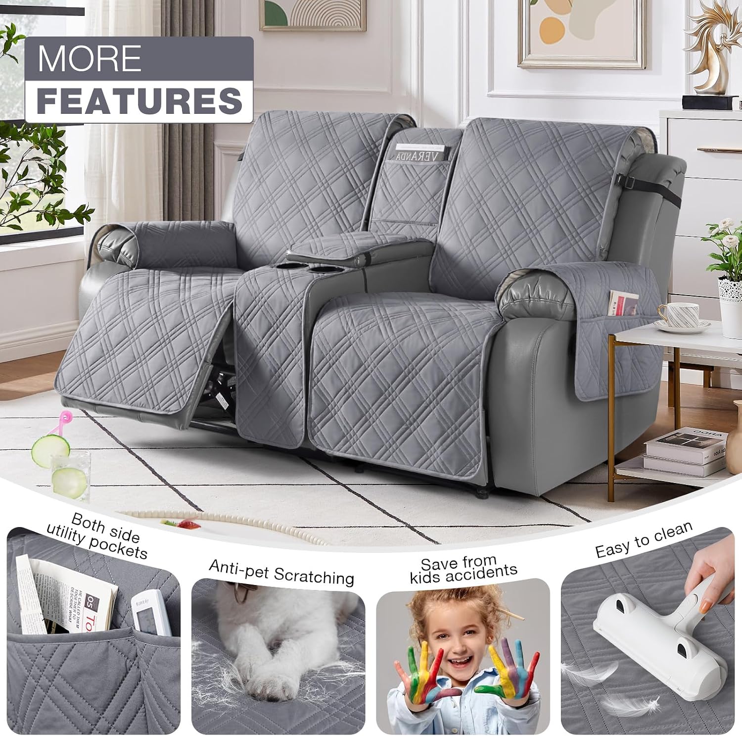 Detalle de TAOCOCO JS-MRS-2S-LG Waterproof Split Recliner Loveseat Cover, Grey
