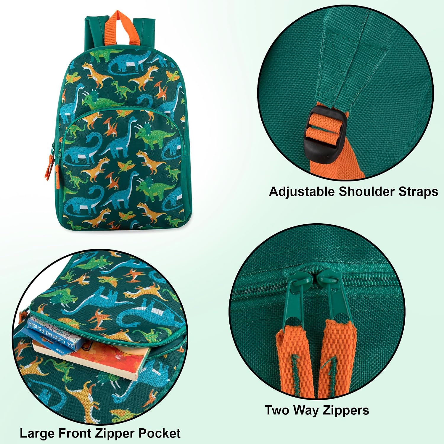 Detalle de Trail maker 15 Inch Kids Backpack – Dinosaur design with adjustable straps
