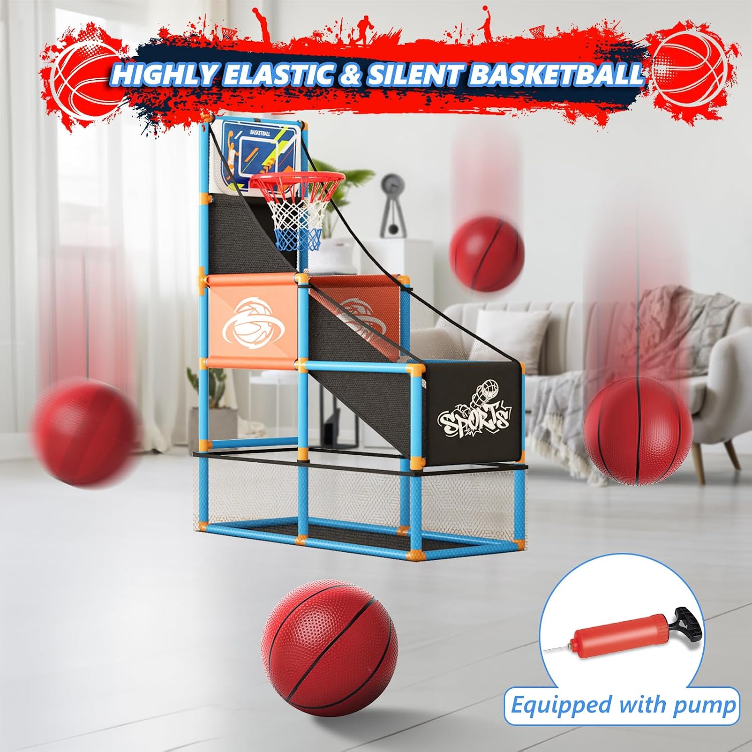 Thumbnail 6 de Arcade Basketball Game Set for Kids – Adjustable Indoor/Outdoor Hoop with 4 Balls