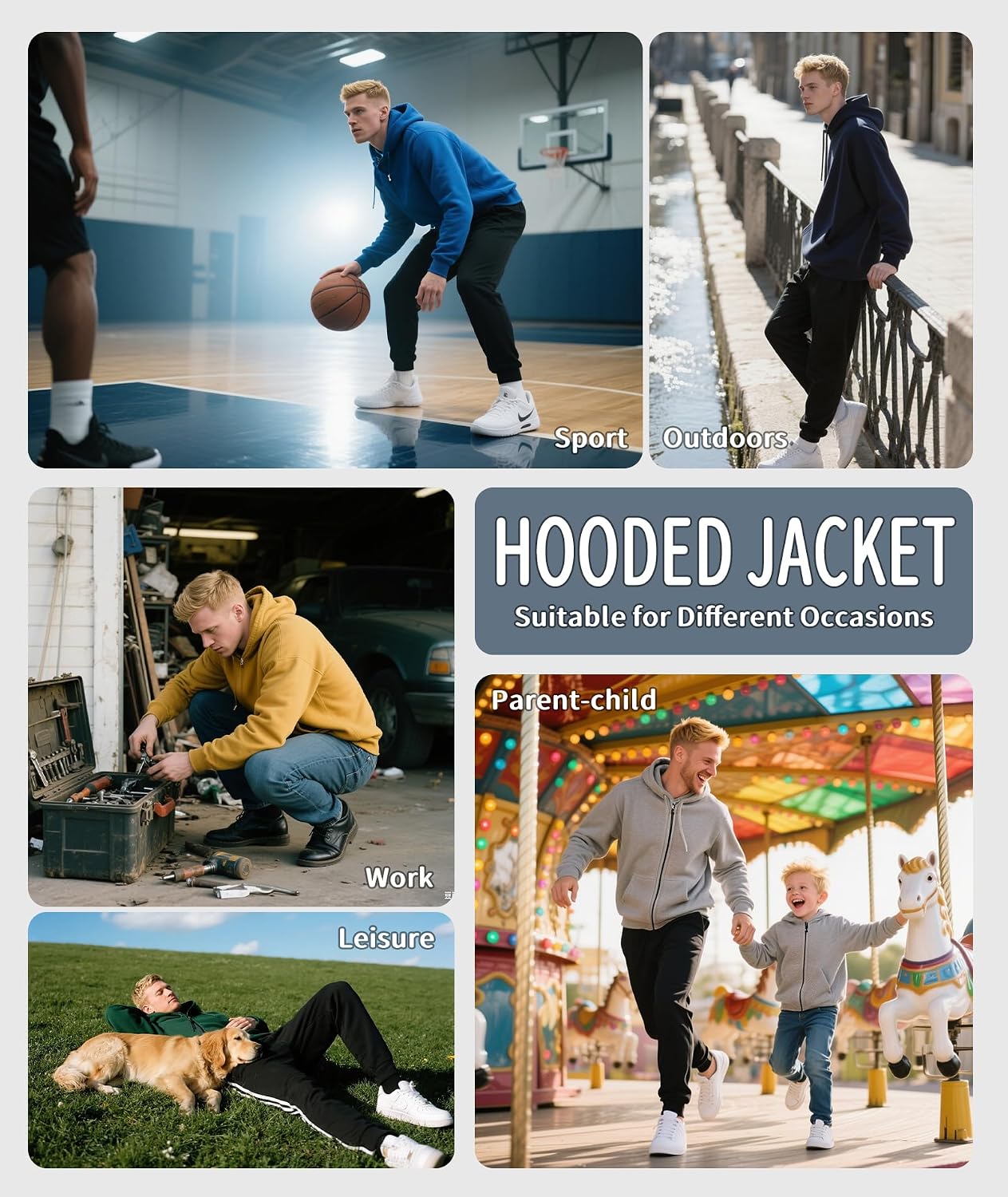 Thumbnail 4 de ZITY Men's Zip Up Hoodie Heavyweight 1 Jacket