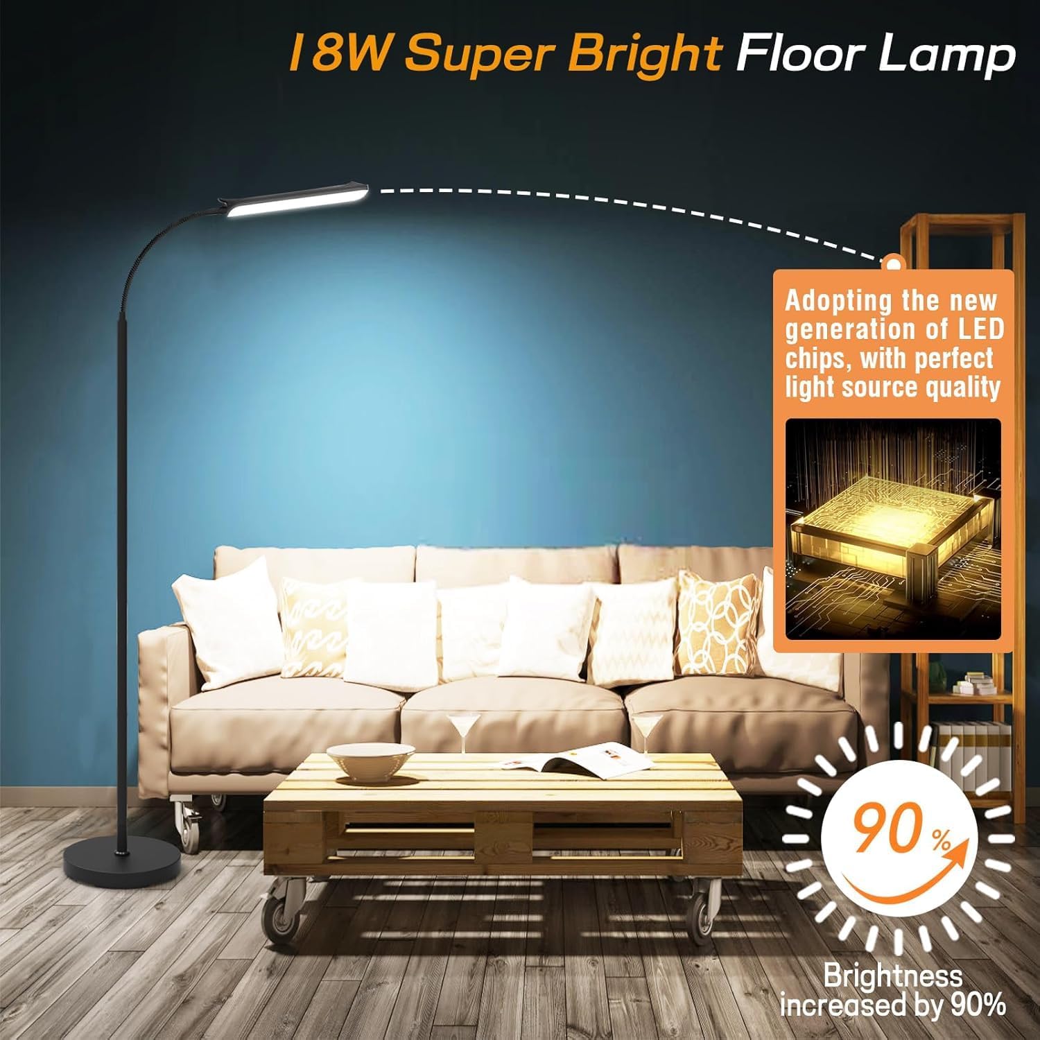 Detalle de MUKUXIN LED Uplighter Floor Lamp with Remote & Touch Control (Black) – 18W Dimmable with Timer