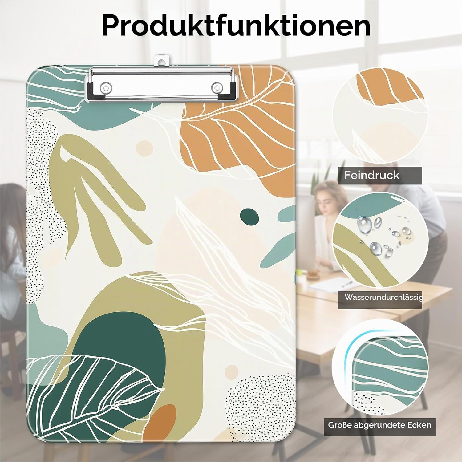 Thumbnail 5 de Luminzo Klemmbrett aus Kunststoff mit Metallklammer – A4/Letter, Boho Leaves