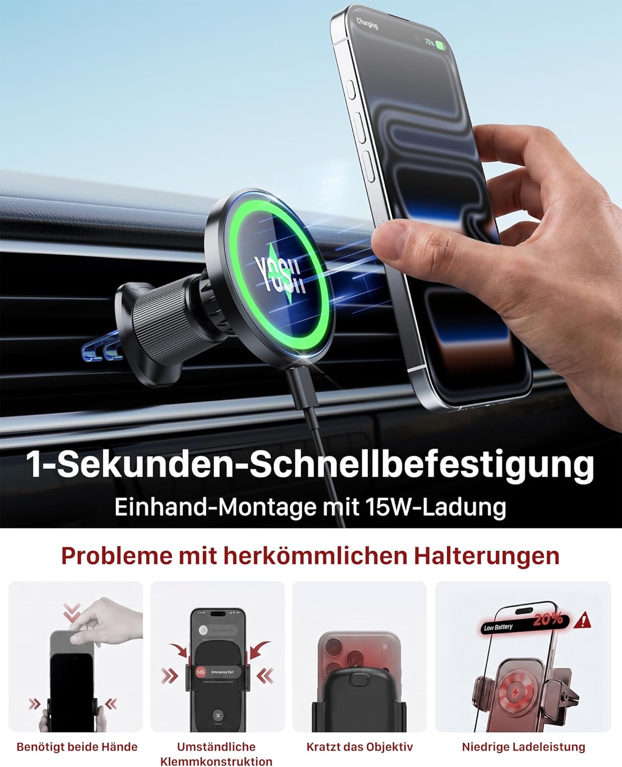 Detalle de YOSH Magsafe Autohalterung 15W
