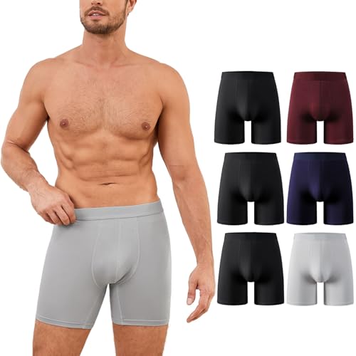 Detalle de PUTUO Calzoncillo Bóxer de Bambú para Hombre: Pack 6, Largo, Sin Etiquetas y Transpirable