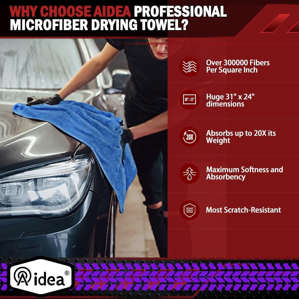 Thumbnail 1 de AIDEA Microfiber Towels for Cars – 2-Pack (Large Drying Towel, 24x31in, Blue)