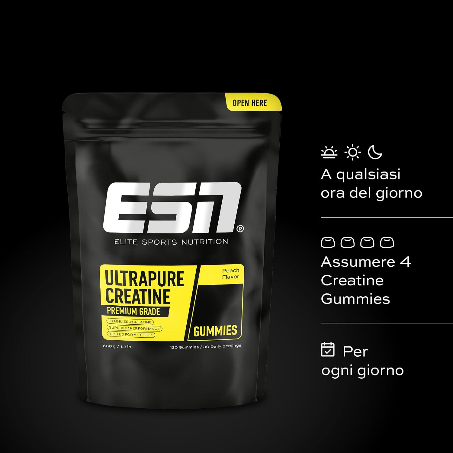 Detalle de ESN Ultrapure Creatine Gummies: 120 caramelle gommose da 3,4 g di creatina monoidrato per porzione giornaliera