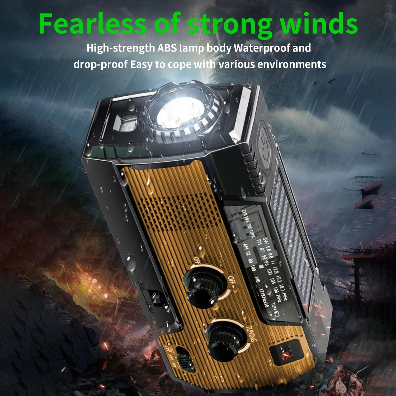 Thumbnail 2 de SOLARBABY Wind Up Solar Radio — AM/FM Weather Emergency Crank Radio with LED Torch and 4000 mAh Battery (Orange)