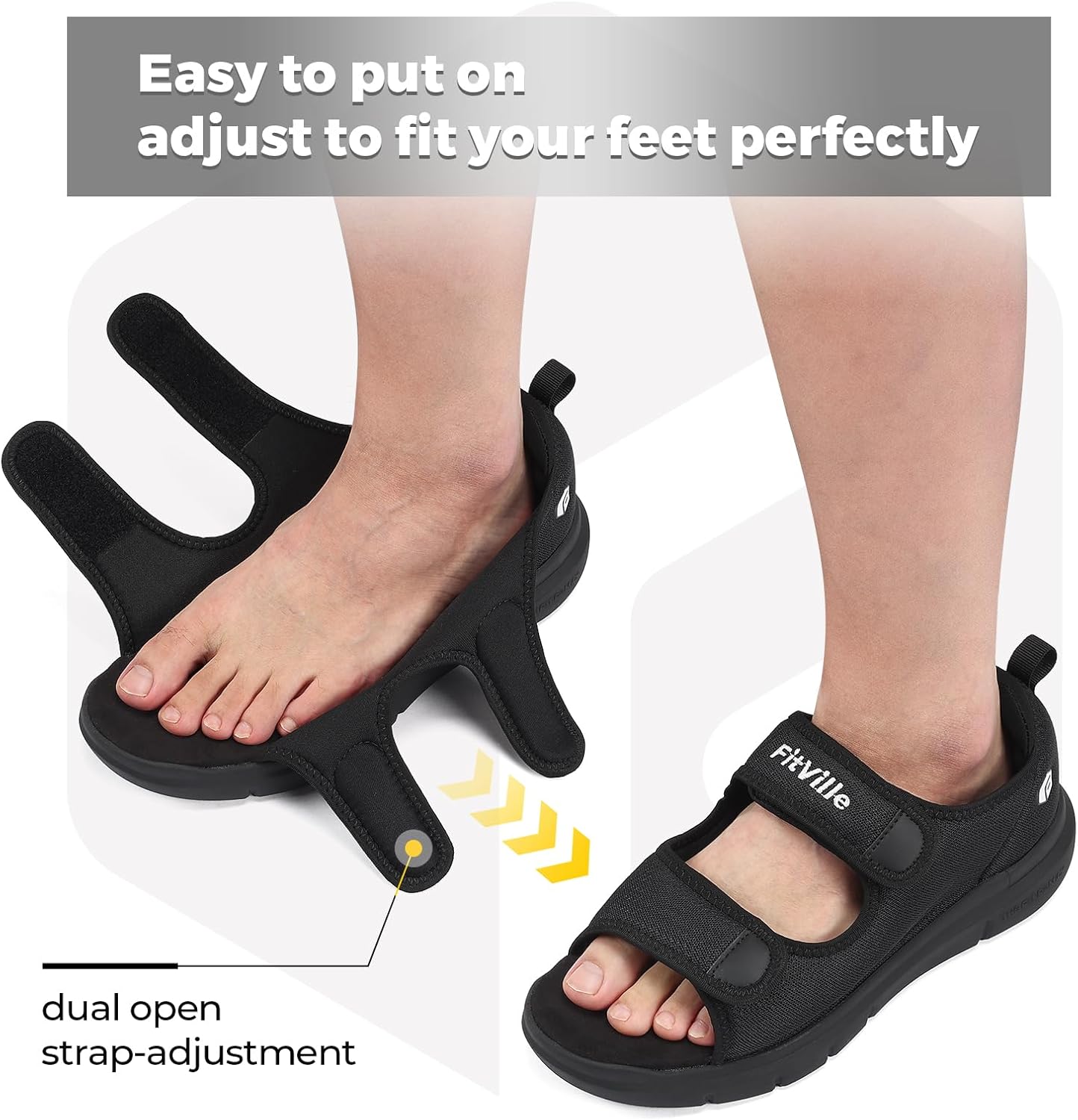Thumbnail 1 de FitVille Weit Offene Diabetiker Sandalen Herren – Orthopädische Sandalen mit Klettverschluss