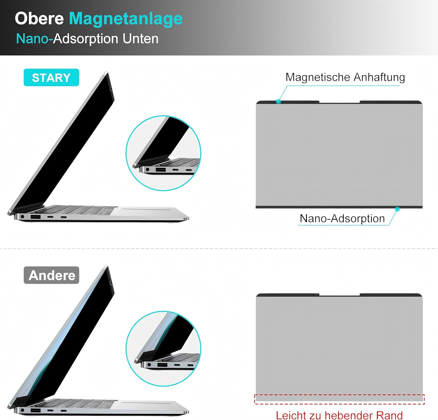 Thumbnail 4 de STARY Magnetischer Blickschutz für Surface Laptop 13,8 Zoll (Surface Laptop 7, 2036/2107) – abnehmbar & Anti-Glare