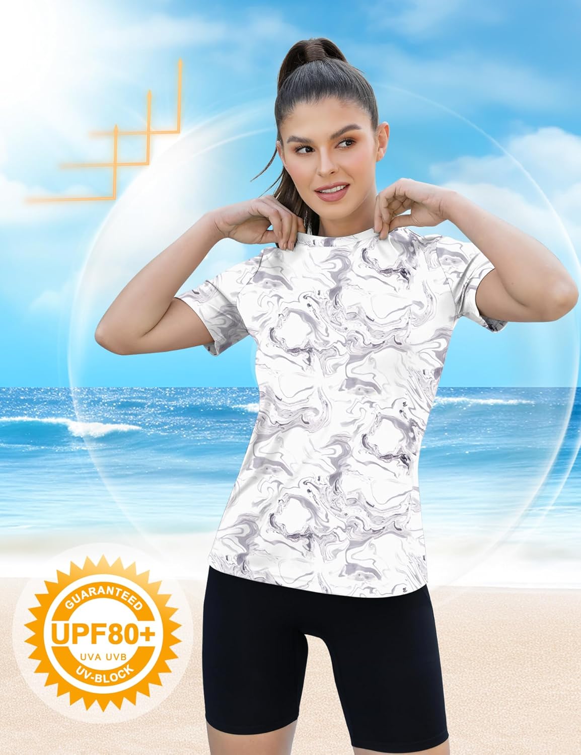 Detalle de Rapbin Sportshirt Damen Kurzarm – UPF 50+, atmungsaktiv und leicht