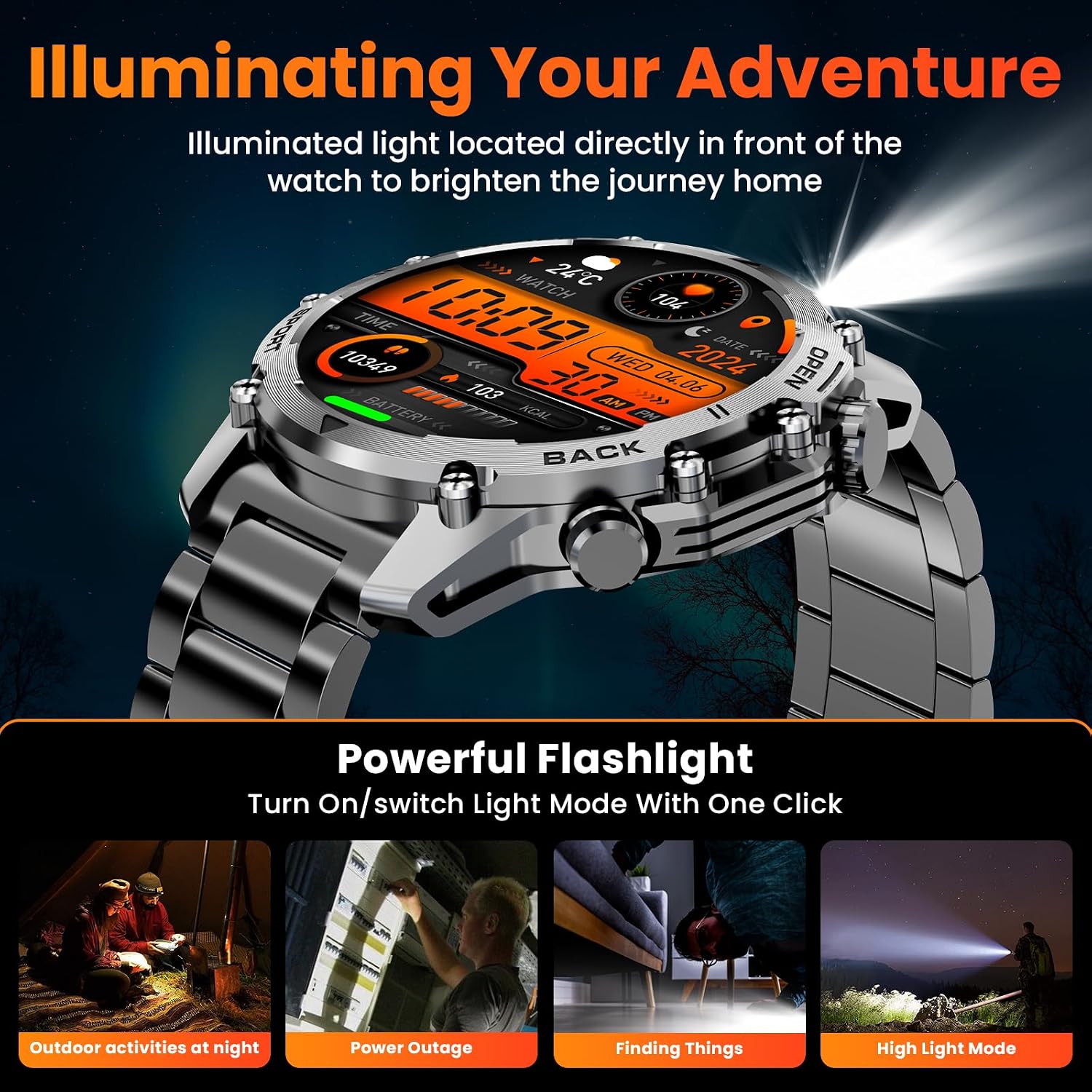 Detalle 2 de Hwagol Military Smart Watch for Men (1.52" HD) with Heart Rate/SpO2, Sleep Monitor and Torch