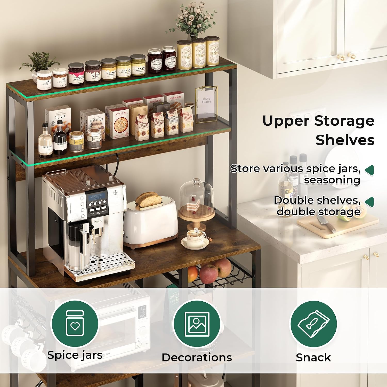 Thumbnail 4 de SUPERJARE Bakers Rack 35.4-inch coffee bar with outlet