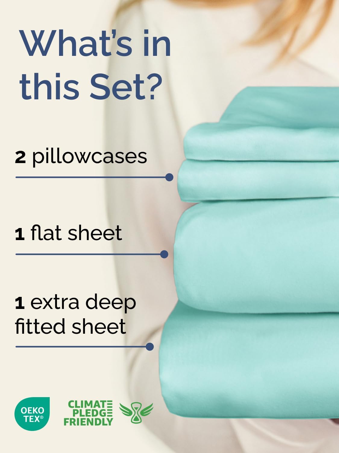 Thumbnail 1 de Extra Deep Queen Sheet Set (4-Piece) Breathable Cooling Microfiber with Extra-Deep Pockets — Spa Blue