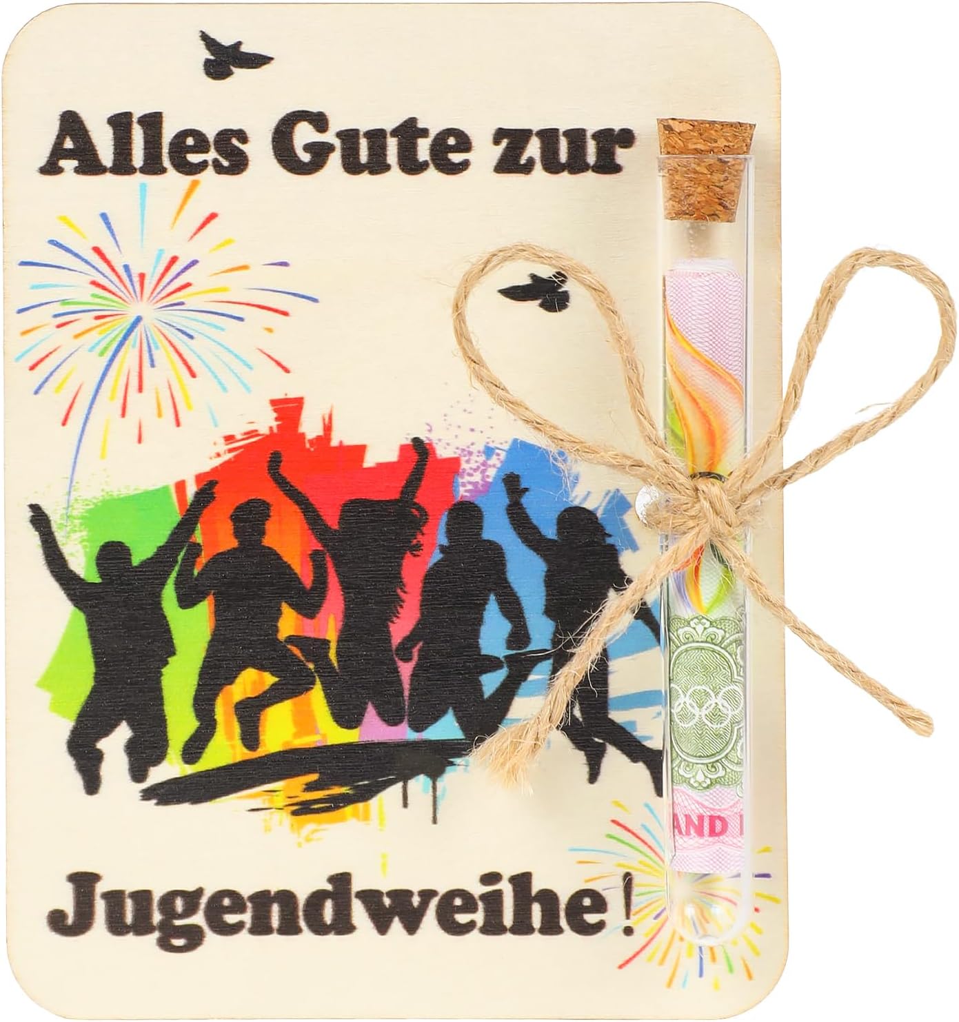 Seutgjie Geldgeschenk Jugendweihe Karte aus Holz mit Reagenzglas – individuelles Geldgeschenk für Mädchen und Jungen