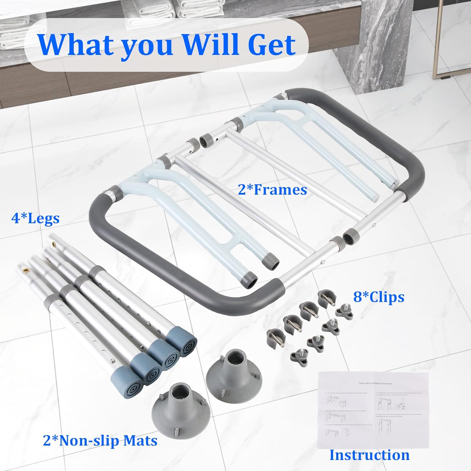 Thumbnail 6 de Toilet Safety Rails 300 lb Adjustable Toilet Handle 🚽