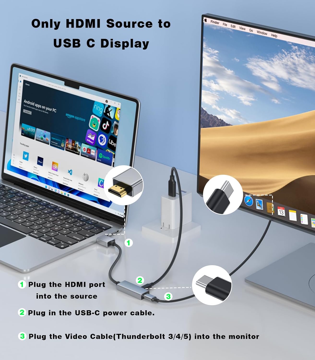 Detalle de SWITCHFLUX HDMI to USB-C Adapter: 4K60Hz Uni-Directional Source-to-Display Converter
