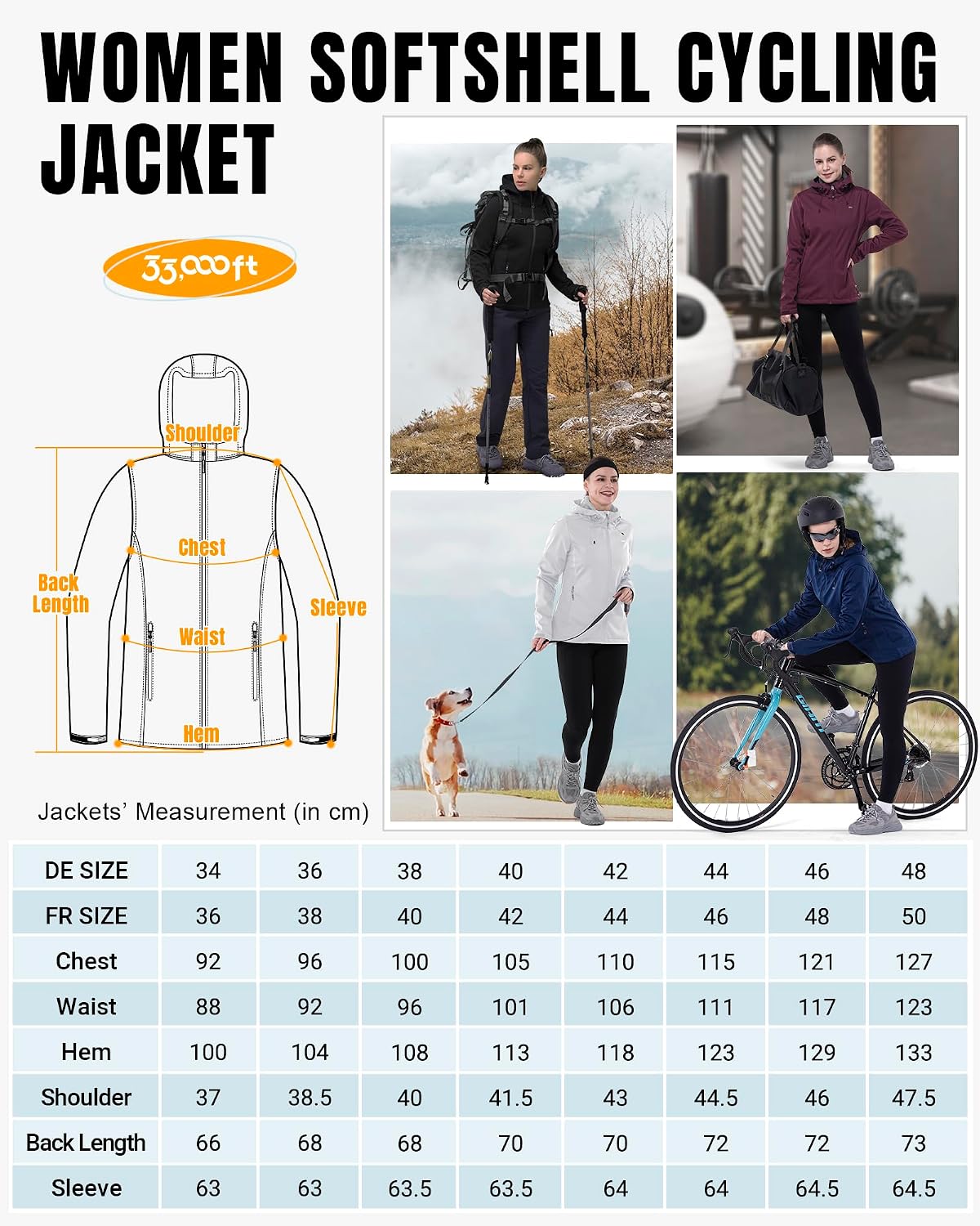 Detalle de 33,000ft Damen Softshelljacke wasserdicht, winddicht & atmungsaktiv für Laufen, Radfahren und Wandern