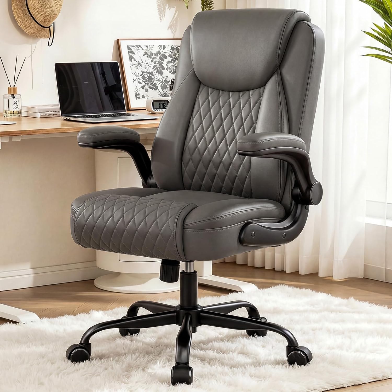 Detalle de GTPLAYER Ergonomischer Bürostuhl – Chefsessel mit hoher Rückenlehne, 180 kg Belastbarkeit, PU-Leder, höhenverstellbar und 90° klappbare Armlehnen