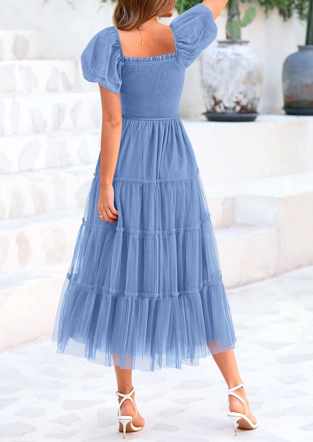 Detalle 2 de PRETTYGARDEN Women's Smocked Midi Tulle Dress