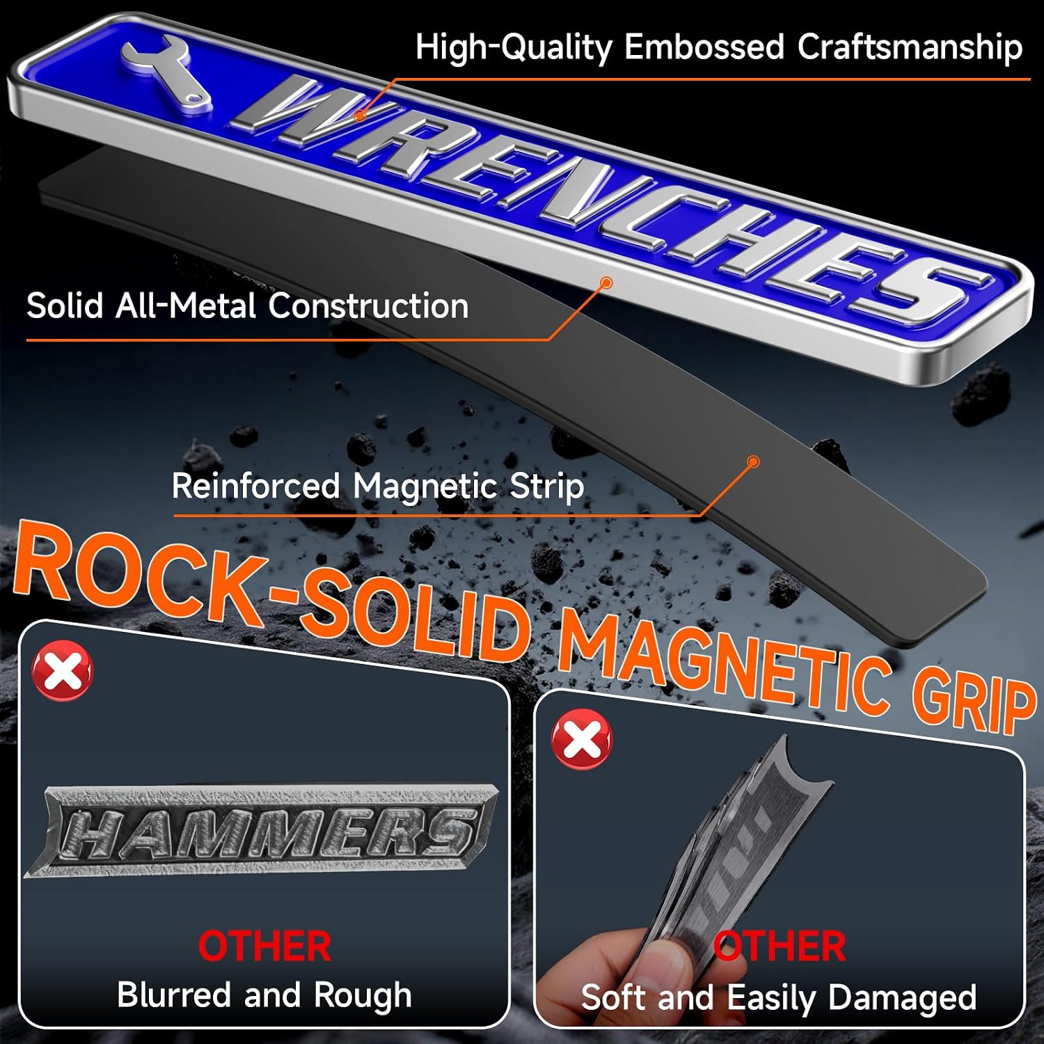 Thumbnail 3 de VTRUSTA 12-Piece Magnetic Metal Toolbox Labels, Blue, Embossed, 2–4.1 Inches