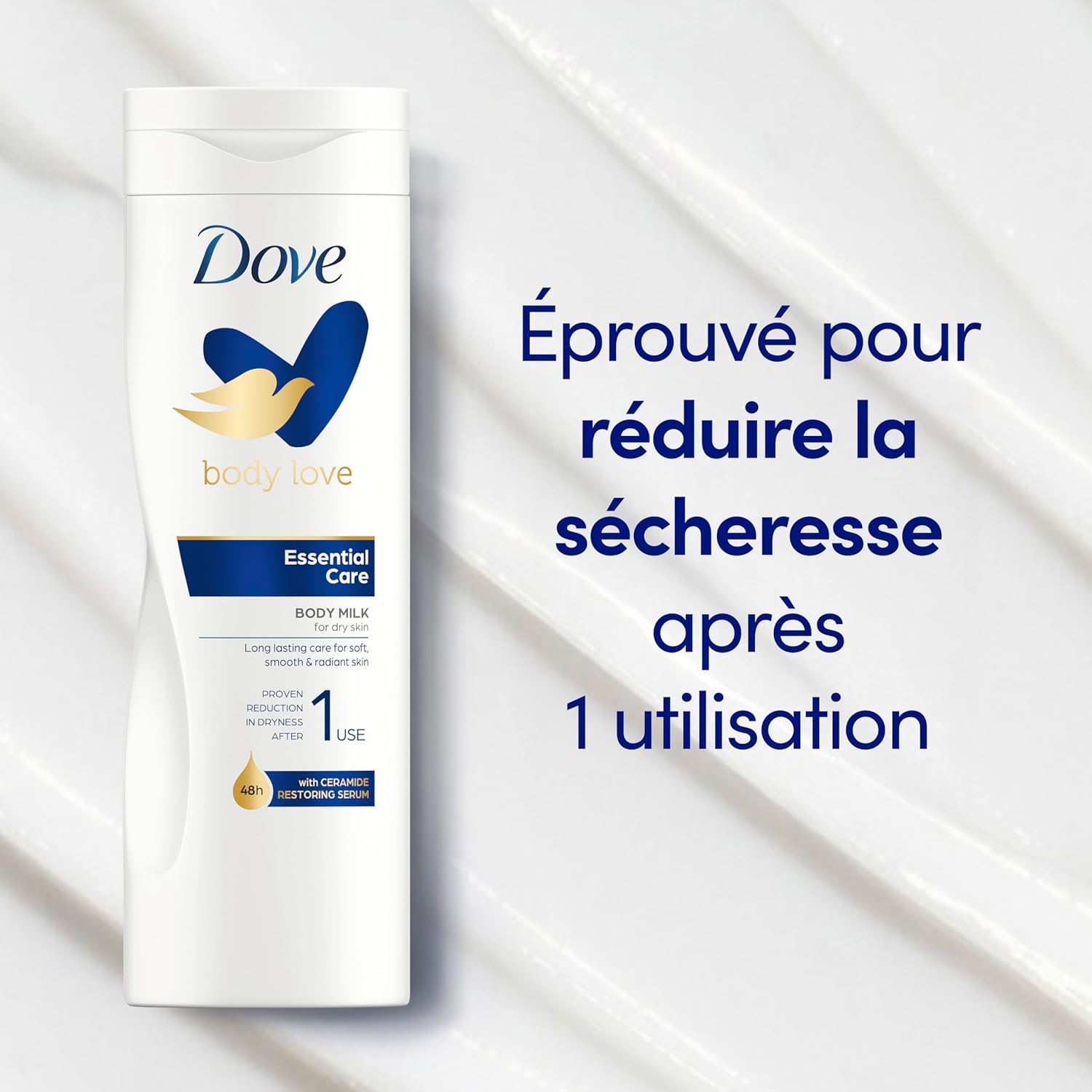 Thumbnail 5 de Dove Body Love Essential Care – lait corporel hydratant peaux sèches, 48 h, glycérine + sérum restaurateur de céramides (3 x 400 ml)
